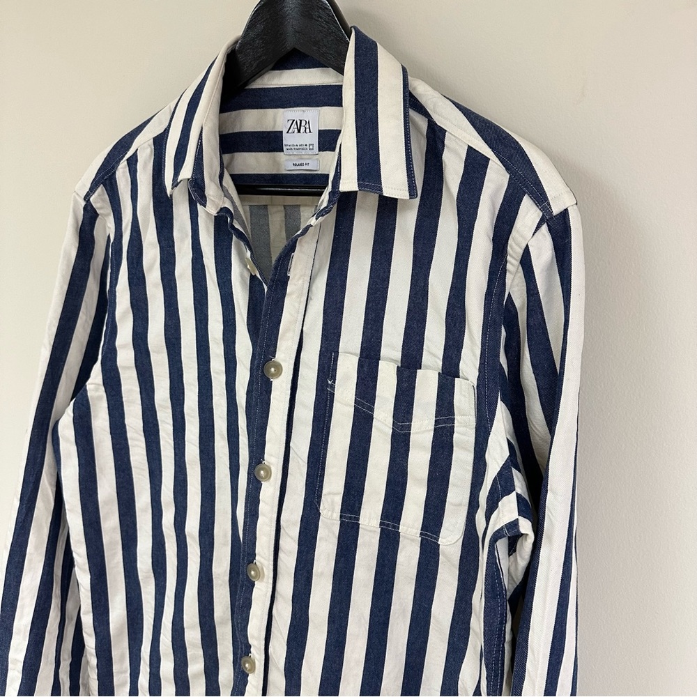 Zara Denim Stripe Shirt MEDIUM